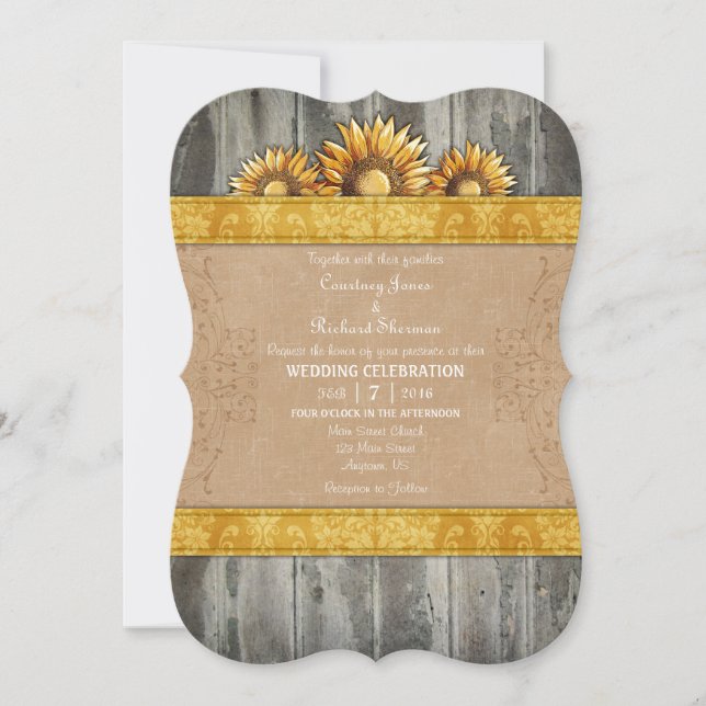Gold Brown Rustic Sunflower Wedding Invite (Front)
