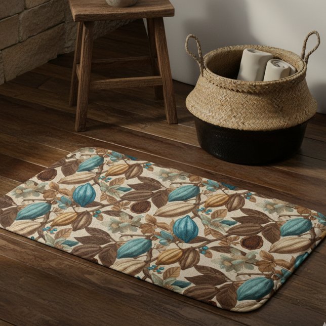 Gold Brown Turquoise Cacao Pattern Bath Mat (Creator Uploaded)
