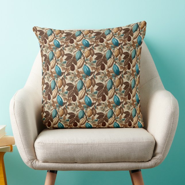 Gold Brown Turquoise Cacao Pattern Cushion (Creator Uploaded)