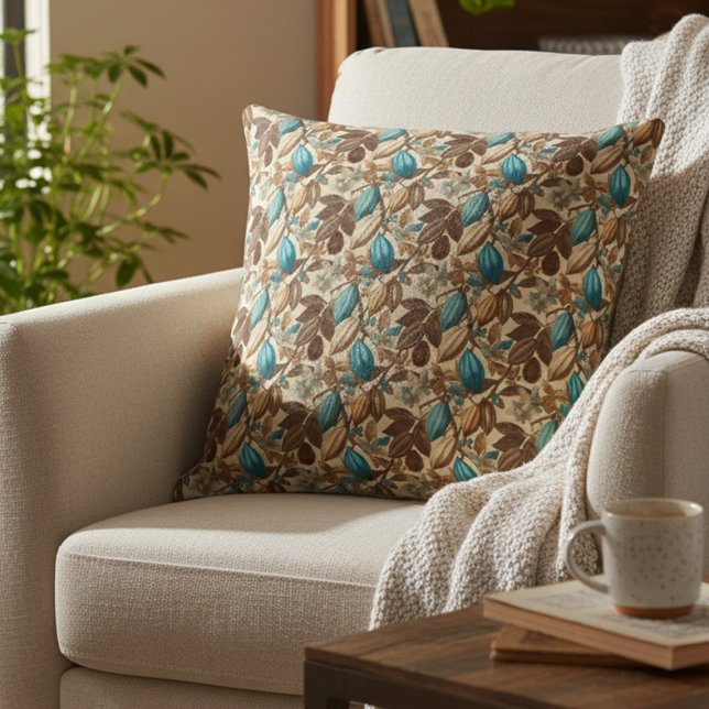 Gold Brown Turquoise Cacao Pattern Cushion (Creator Uploaded)