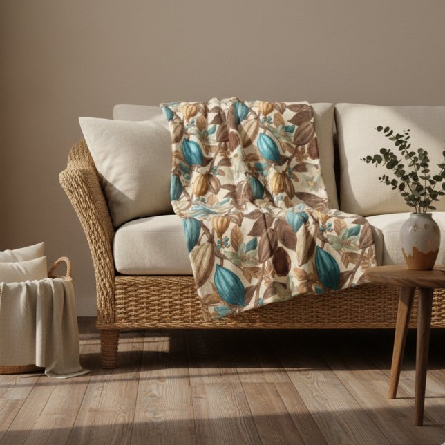 Gold Brown Turquoise Cacao Pattern Fleece Blanket (Creator Uploaded)