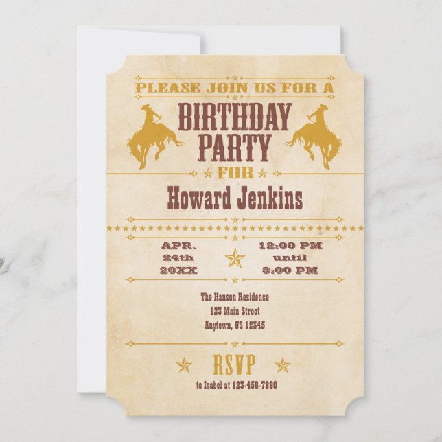 Gold Brown Vintage Cowboy Birthday Invitation (Front)