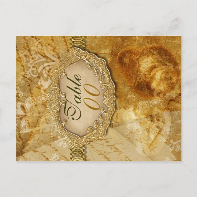 Gold brown vintage "table number" wedding postcard (Front)