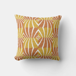 Gold Brown White Abstract Pattern Tribal Curves Cushion