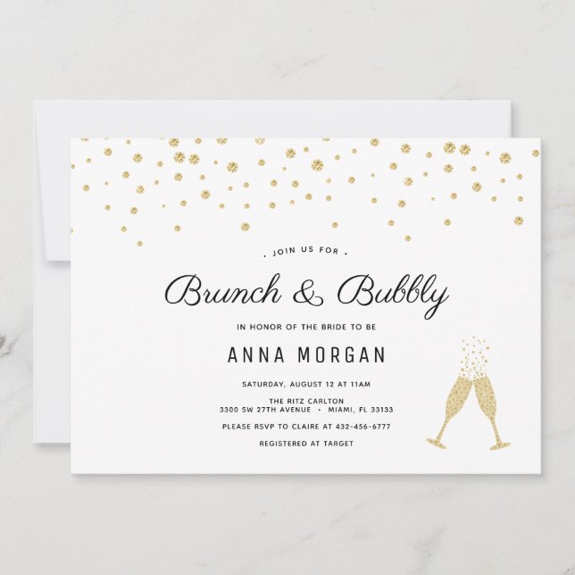 Gold Brunch and Bubbly Bridal Shower invitation (Front)