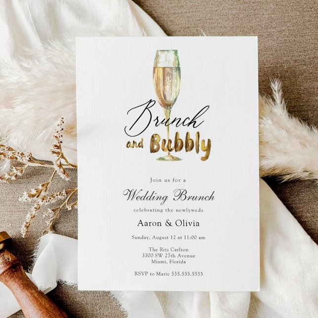 Gold Brunch and Bubbly Champagne Wedding Brunch Invitation (Creator Uploaded)