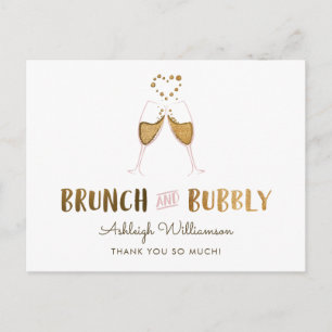 Gold Brunch & Bubbly Bridal Shower   Thank You Postcard