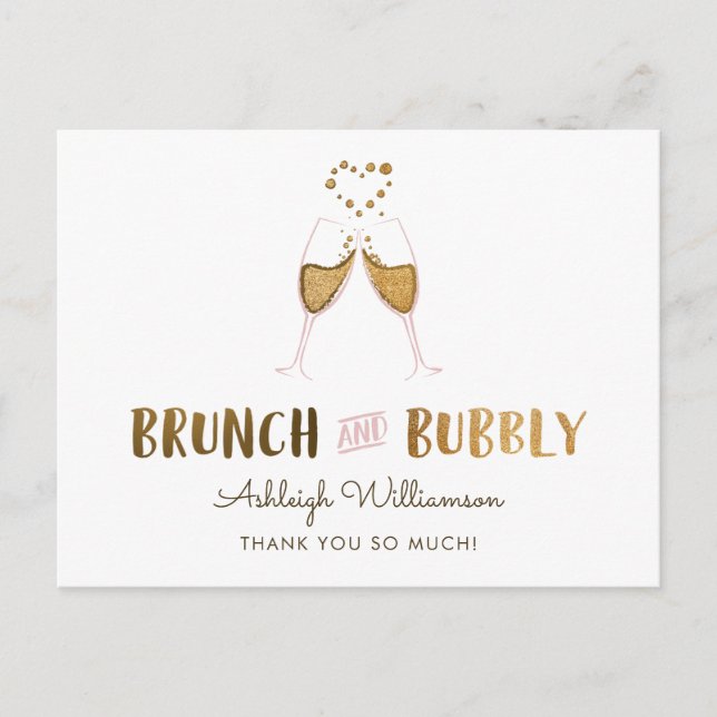 Gold Brunch & Bubbly Bridal Shower | Thank You Postcard (Front)
