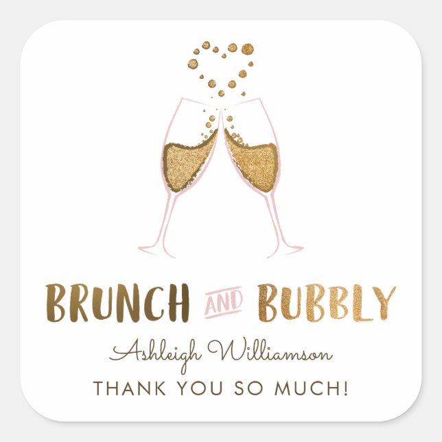 Gold Brunch & Bubbly Bridal Shower | Thank You Square Sticker (Front)