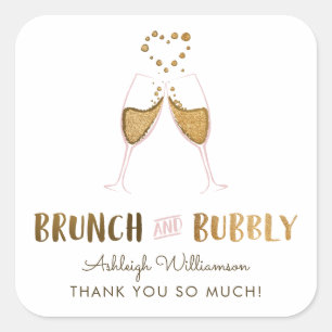 Gold Brunch & Bubbly Bridal Shower   Thank You Square Sticker