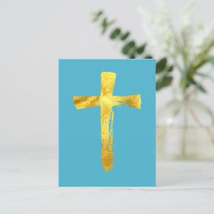 Gold Brush Cross - Christian Christ Jesus Crucifix Holiday Postcard