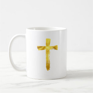Gold Brush Cross - Christian Religious Crucifix Coffee Mug