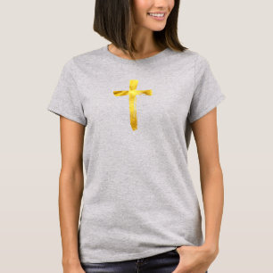 Gold Brush Cross - Christian Religious Crucifix T-Shirt