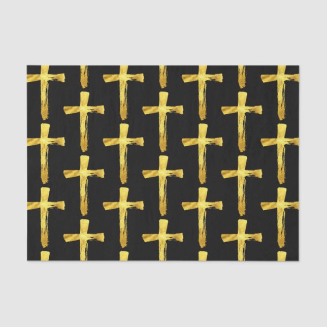 Gold Brush Cross - Christian Religious Crucifix Tissue Paper (Front)