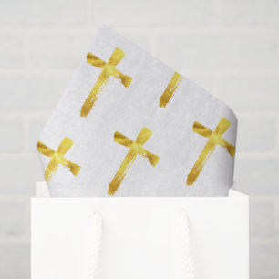 Gold Brush Cross - Elegant Christian Crucifix Tissue Paper