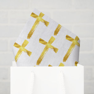 Gold Brush Cross - Modern Christian Crucifix Tissue Paper