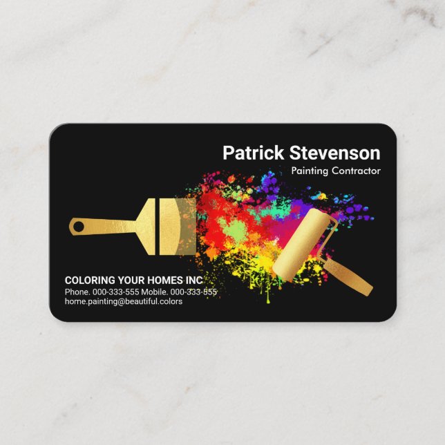 Gold Brush Paint Splatter Handyman Business Card (Front)