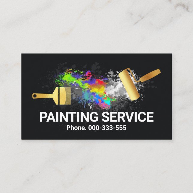 Gold Brush Paint Splatter Wall Business Card (Front)