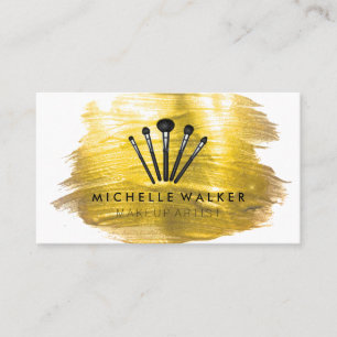 Gold Brush Paint Stroke Make Up Brushes Business Card