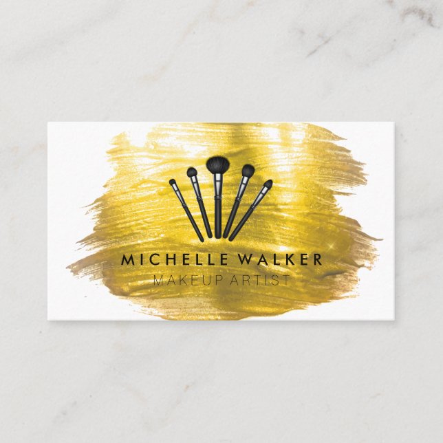 Gold Brush Paint Stroke | Make Up Brushes Business Card (Front)