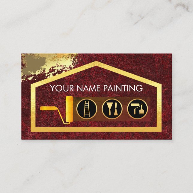 Gold Brush Painting Home Paint Splatter Business Card (Front)