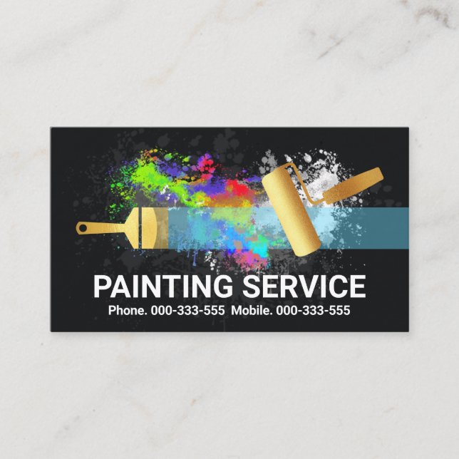 Gold Brush Painting Paint Splatter Business Card (Front)