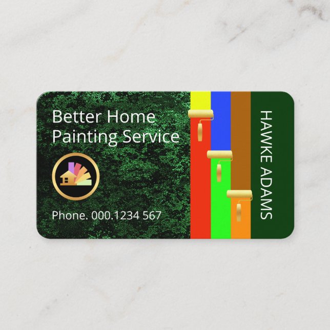 Gold Brush Painting Paint Stripes On Green Grunge Business Card (Front)
