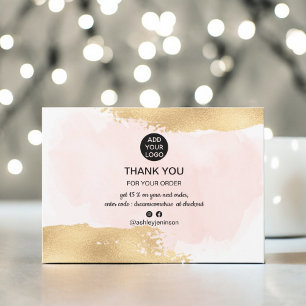 Gold brush pink watercolor logo order thank you