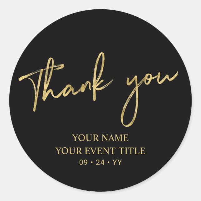 Gold Brush Script Birthday Party Thank you Favour Classic Round Sticker (Front)