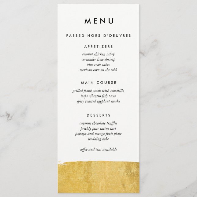 Gold Brush Stroke Custom Wedding Menu (Front)