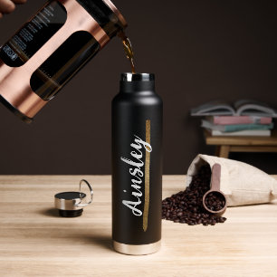 Gold Brush stroke Handlettering Name Script Custom Water Bottle