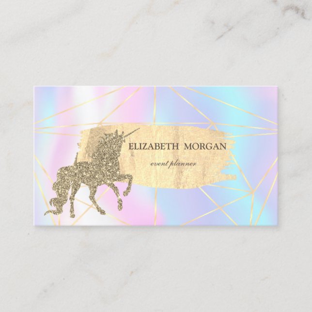 Gold Brush Stroke,Lines,Unicorn Holographic Business Card (Front)