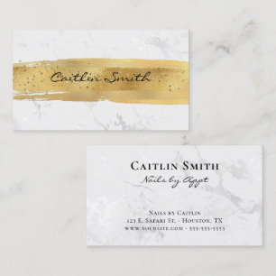 Gold Brush Stroke Silver White Foil Marble Business Card