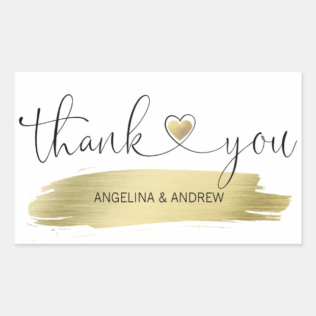 Gold Brush Stroke Thank You Wedding Rectangular Sticker (Front)