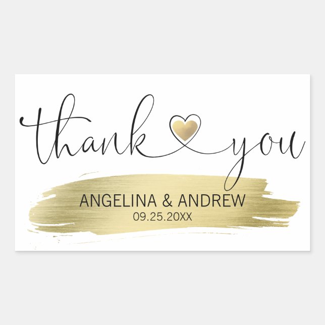 Gold Brush Stroke Thank You Wedding Rectangular Sticker (Front)