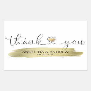 Gold Brush Stroke Thank You Wedding Rectangular Sticker