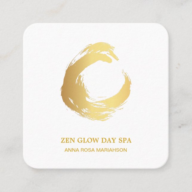 *~* Gold Brush Zen Meditation Yoga Reiki Abstract Square Business Card (Front)