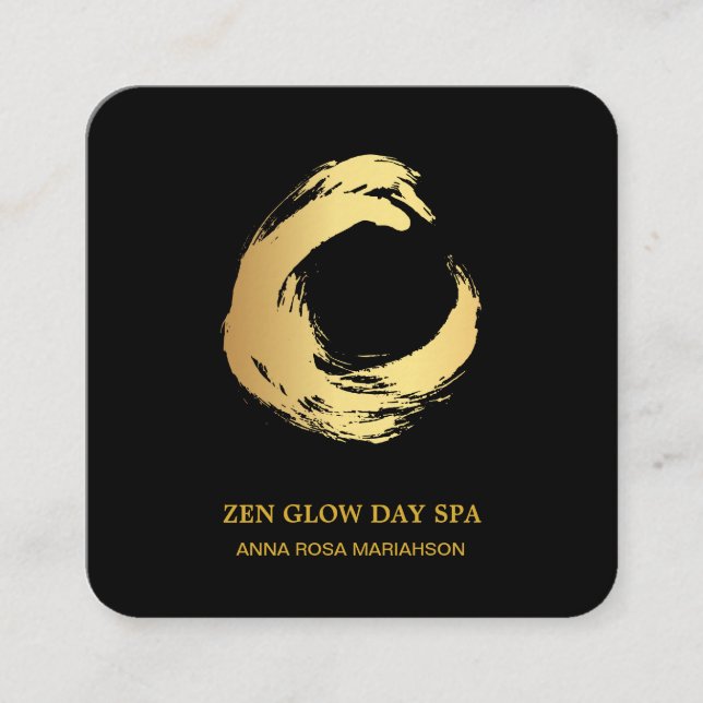 *~* Gold Brush Zen Meditation Yoga Reiki Abstract Square Business Card (Front)