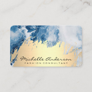 Gold Brushed   Blue Marble Background Business Card