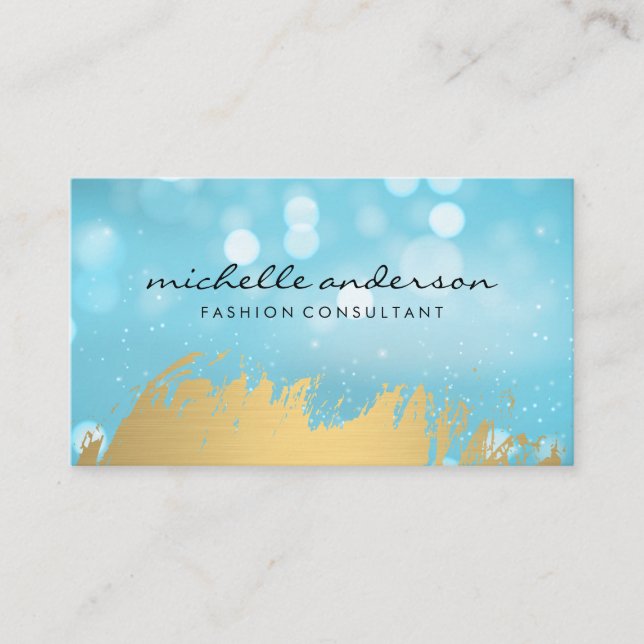Gold Brushed | Bokeh Sparkle Background Business Card (Front)