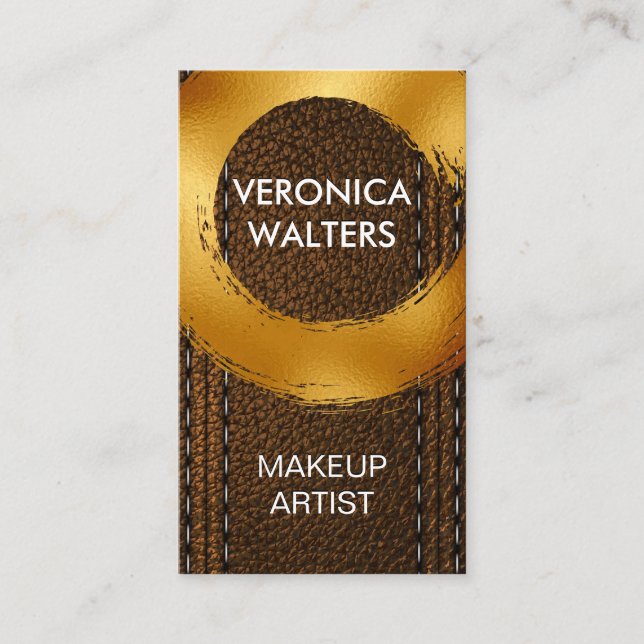 Gold Brushed | Brown Leather Business Card (Front)