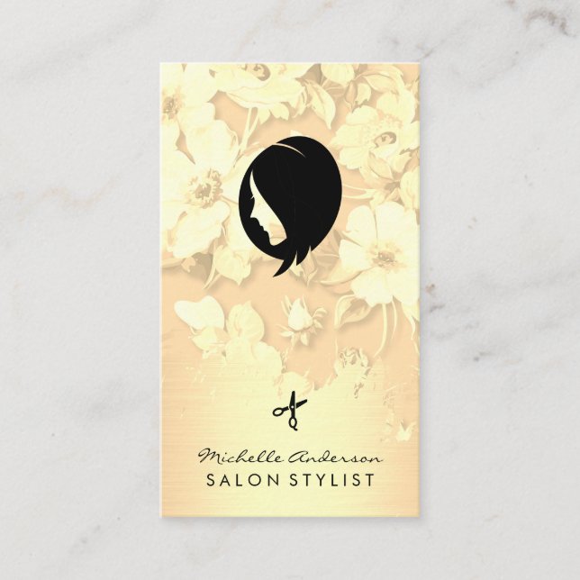 Gold Brushed Elegant Gold Floral Hair Salon Business Card (Front)