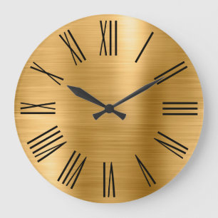 Gold Brushed Foil Black Roman Numerals Large Clock