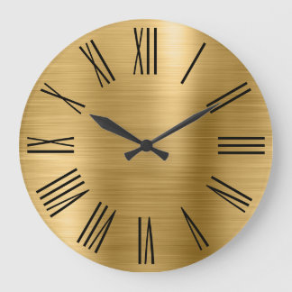Gold Brushed Foil Black Roman Numerals Large Clock