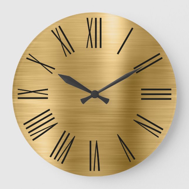 Gold Brushed Foil Black Roman Numerals Large Clock (Front)