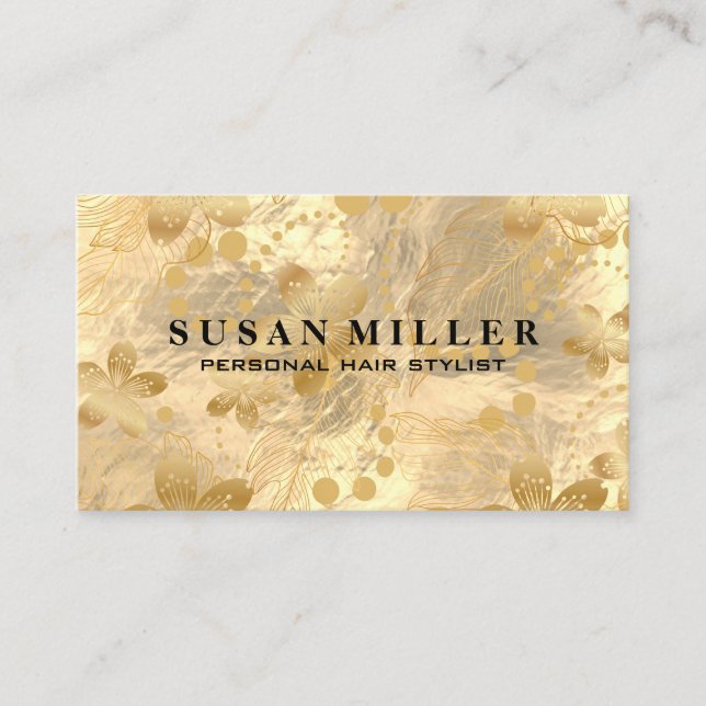 Gold Brushed Gold Flower Leaves Business Card (Front)