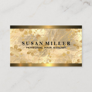 Gold Brushed Gold Flower Leaves Metallic Business Card