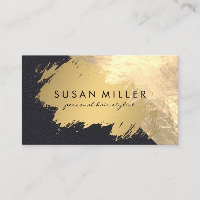 Gold Brushed Leather Golden Metallic Business Card (Front)