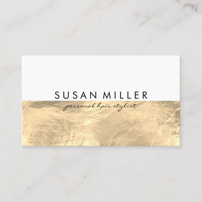 Gold Brushed Leather Golden Metallic Colour Block Business Card (Front)