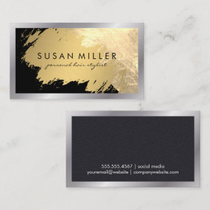 Gold Brushed Leather   Silver Borders Business Card